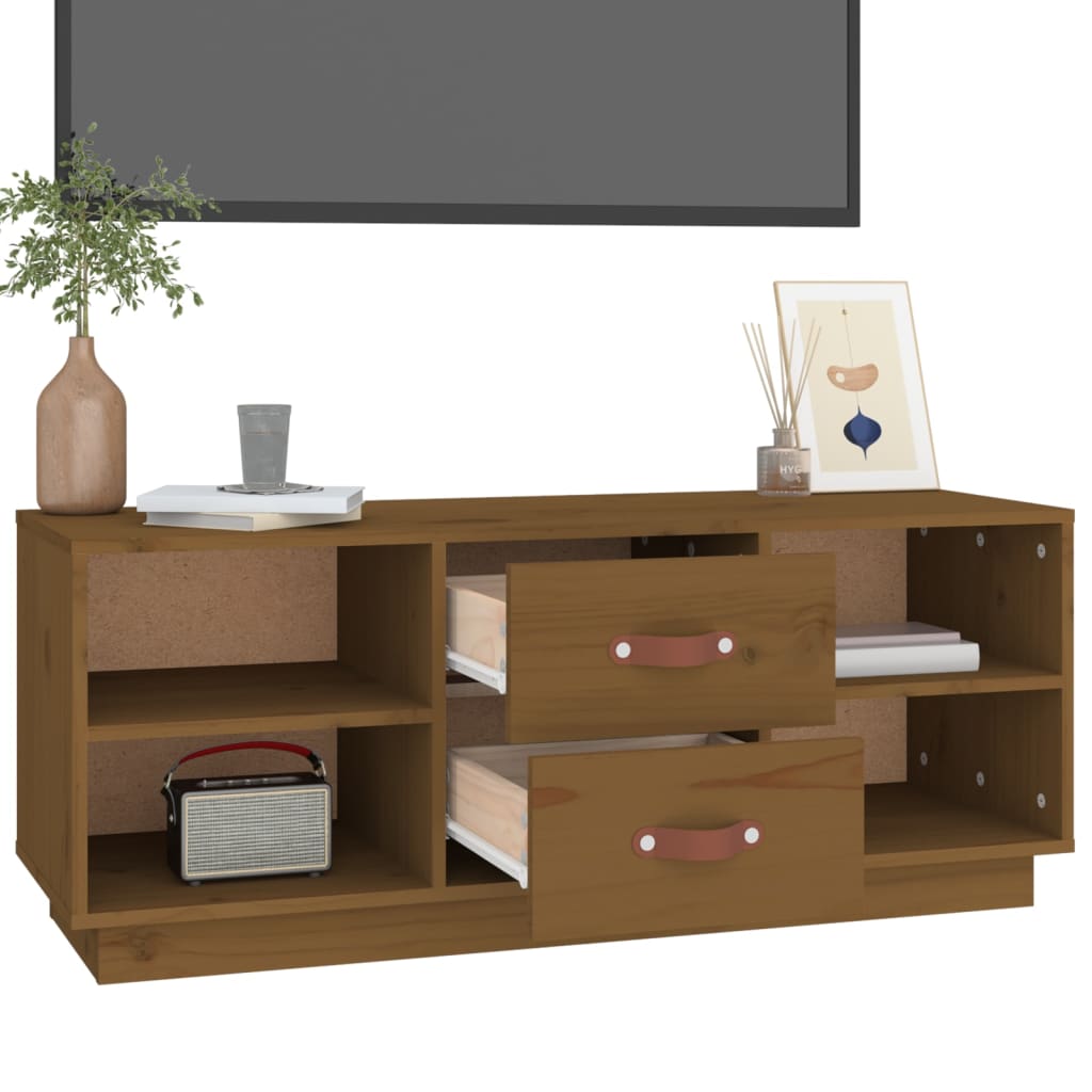 Meuble TV Marron miel 100x34x40 cm Bois de pin massif - XIOS