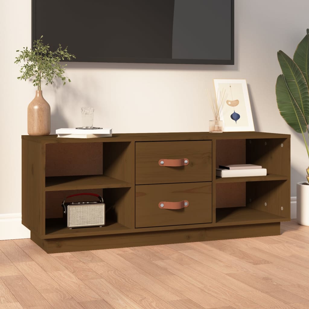 Meuble TV Marron miel 100x34x40 cm Bois de pin massif - XIOS