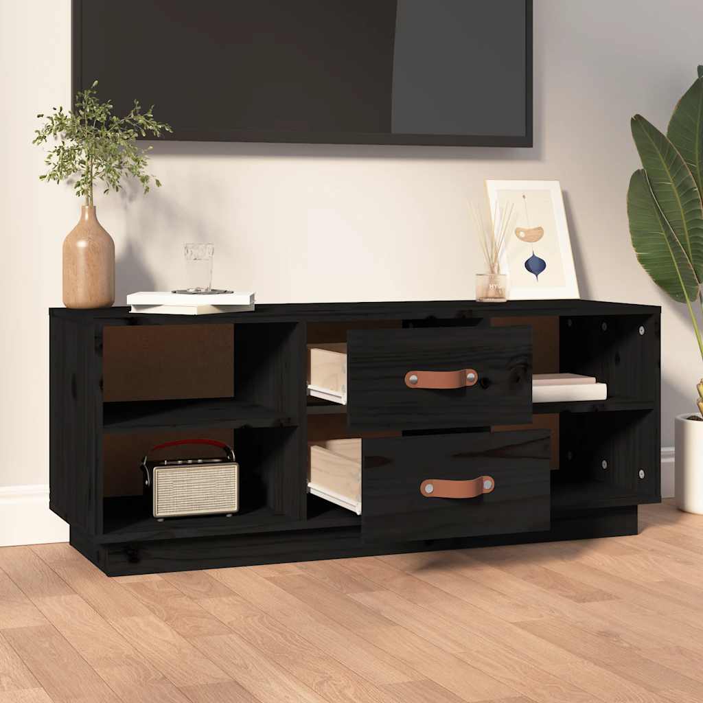 Meuble TV Noir 100x34x40 cm Bois de pin massif - XIOS