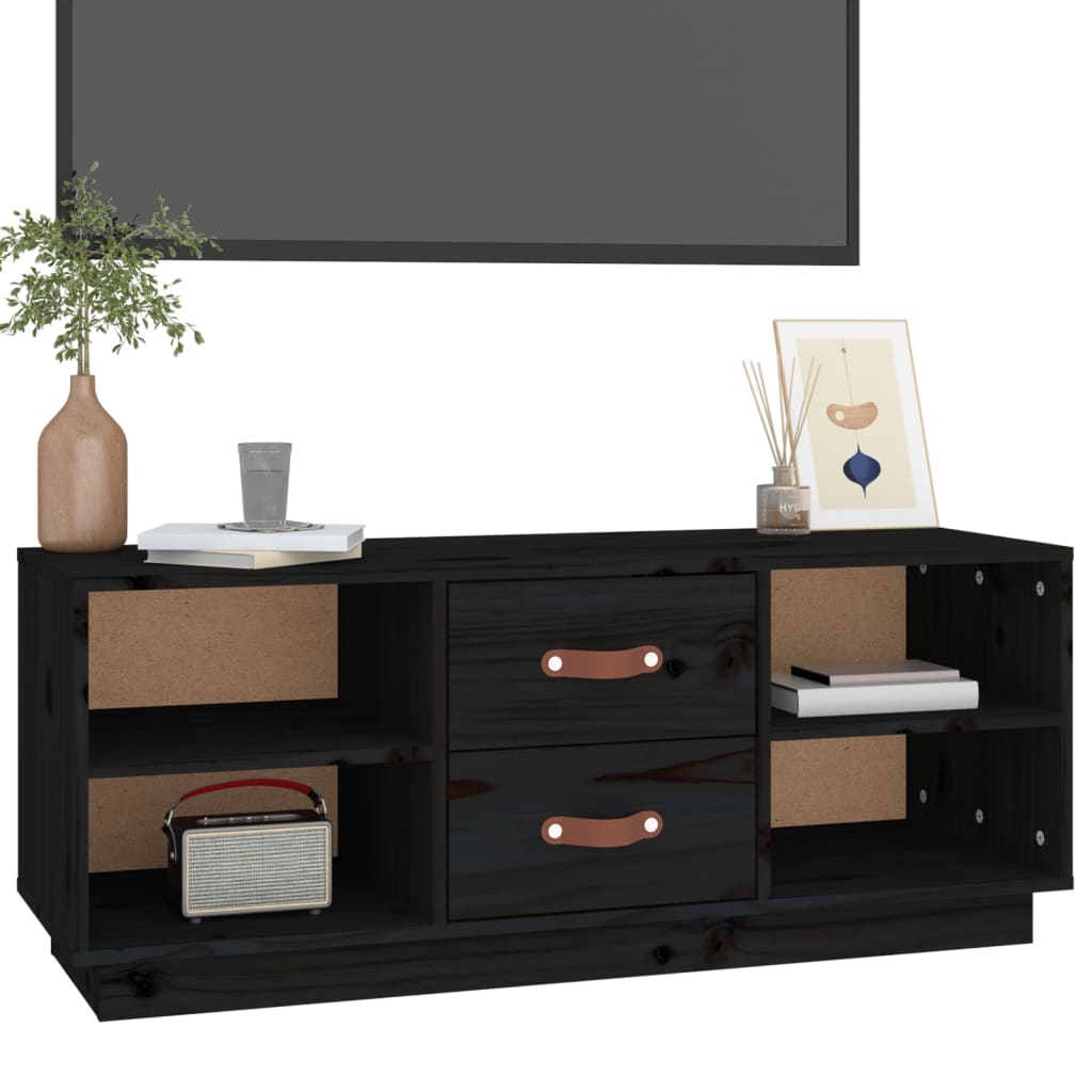 Meuble TV Noir 100x34x40 cm Bois de pin massif - XIOS