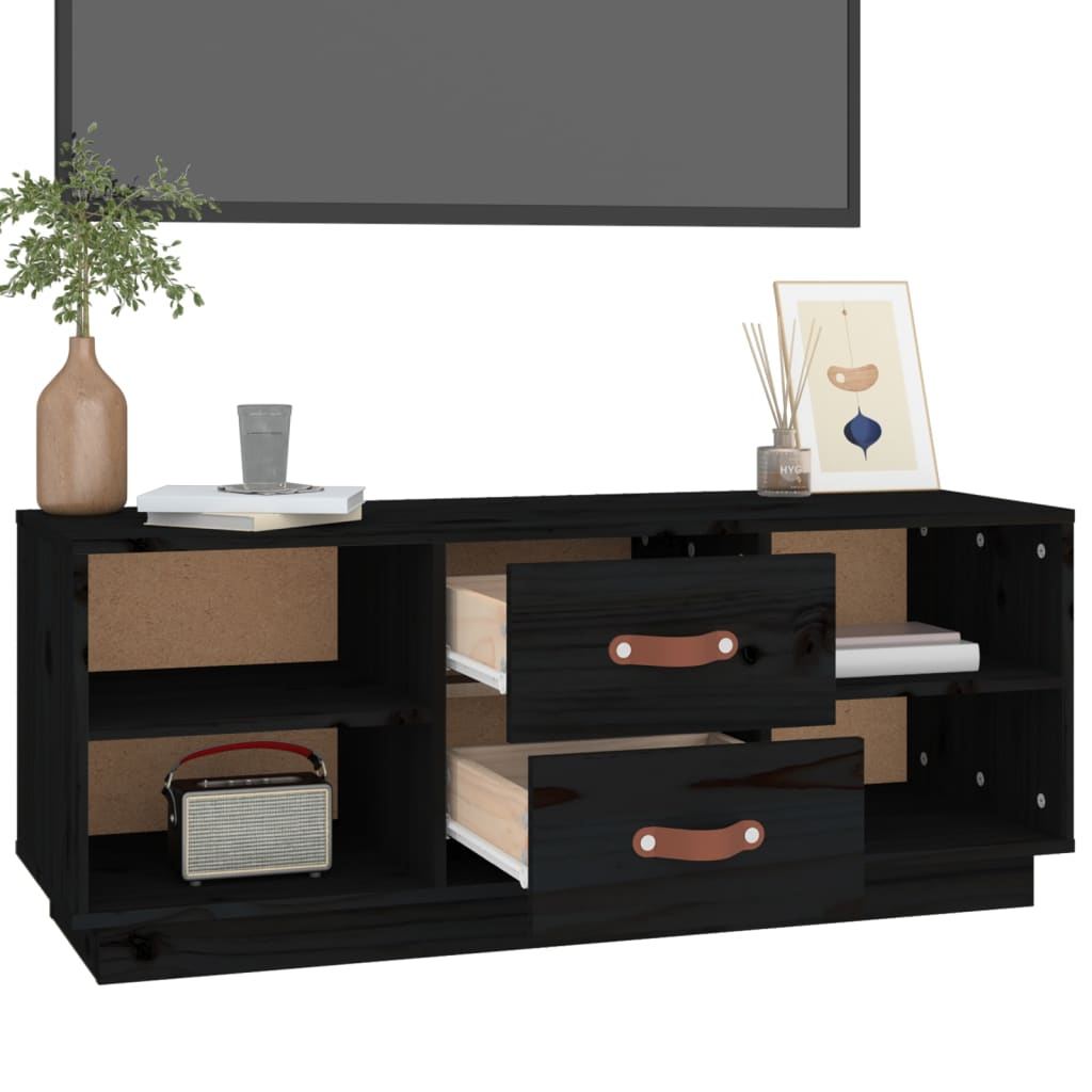 Meuble TV Noir 100x34x40 cm Bois de pin massif - XIOS