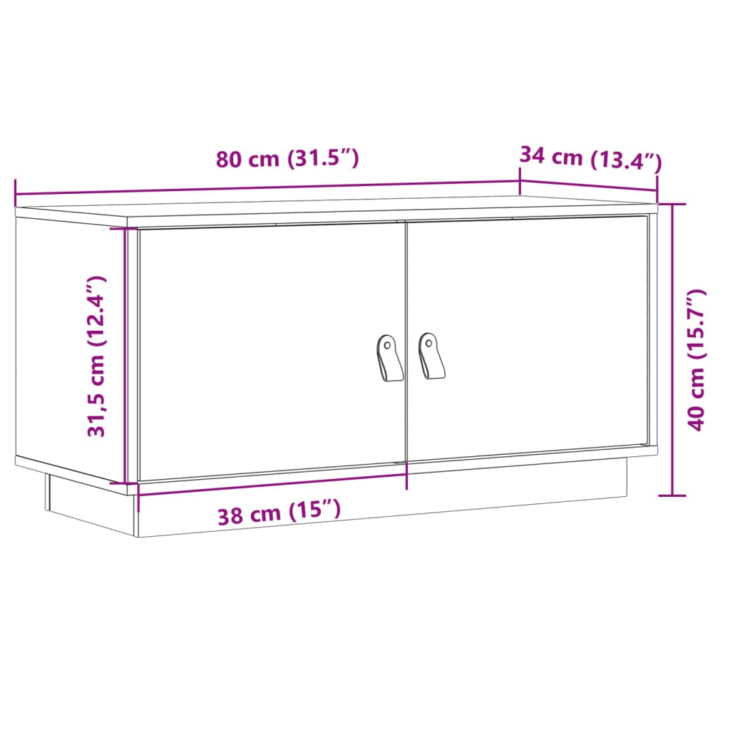 Meuble TV Marron miel 80x34x40 cm Bois de pin massif - XIOS
