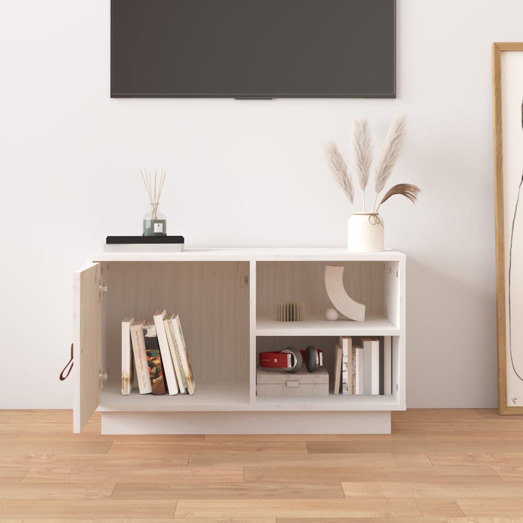 Meuble TV Blanc 70x34x40 cm Bois de pin massif - XIOS