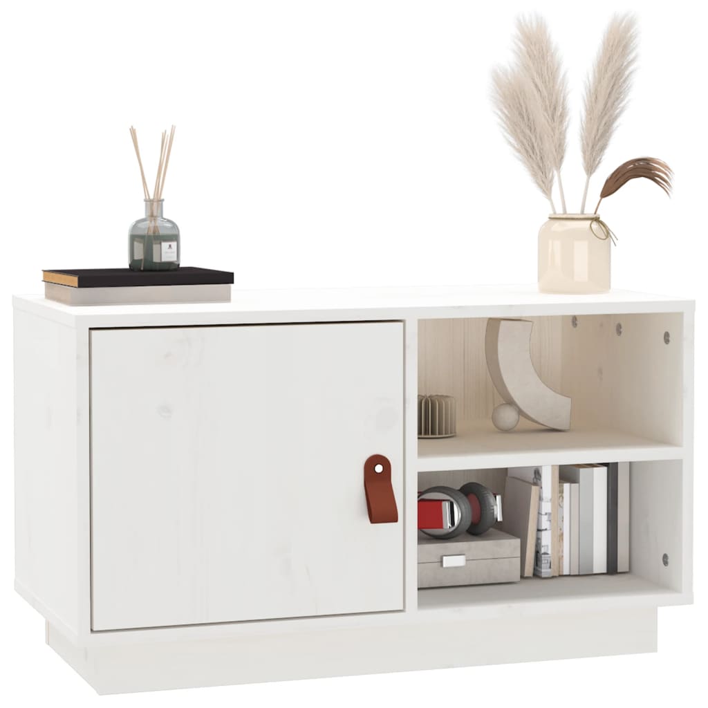 Meuble TV Blanc 70x34x40 cm Bois de pin massif - XIOS