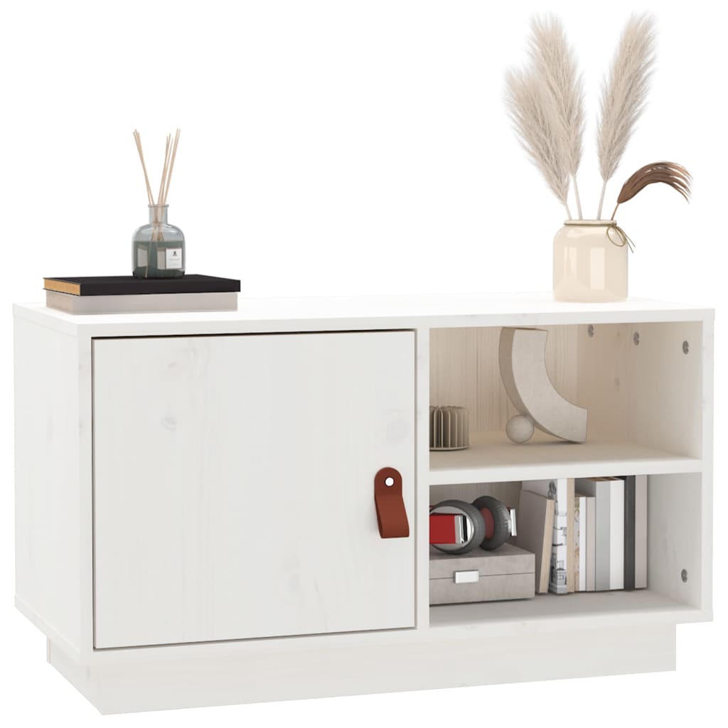 Meuble TV Blanc 70x34x40 cm Bois de pin massif - XIOS