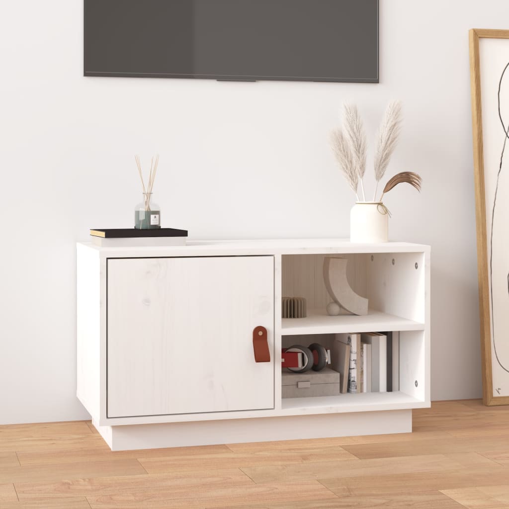 Meuble TV Blanc 70x34x40 cm Bois de pin massif - XIOS