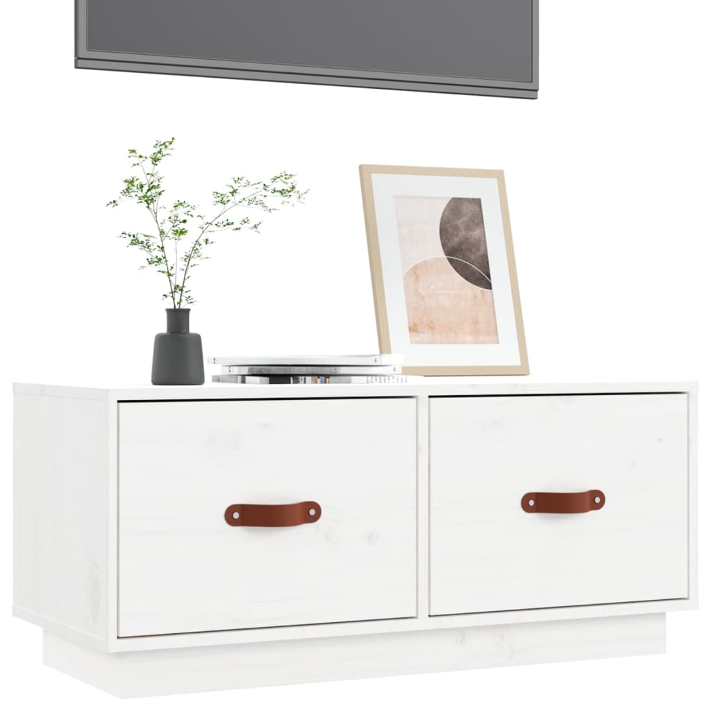 Meuble TV Blanc 80x34x35 cm Bois de pin massif - XIOS
