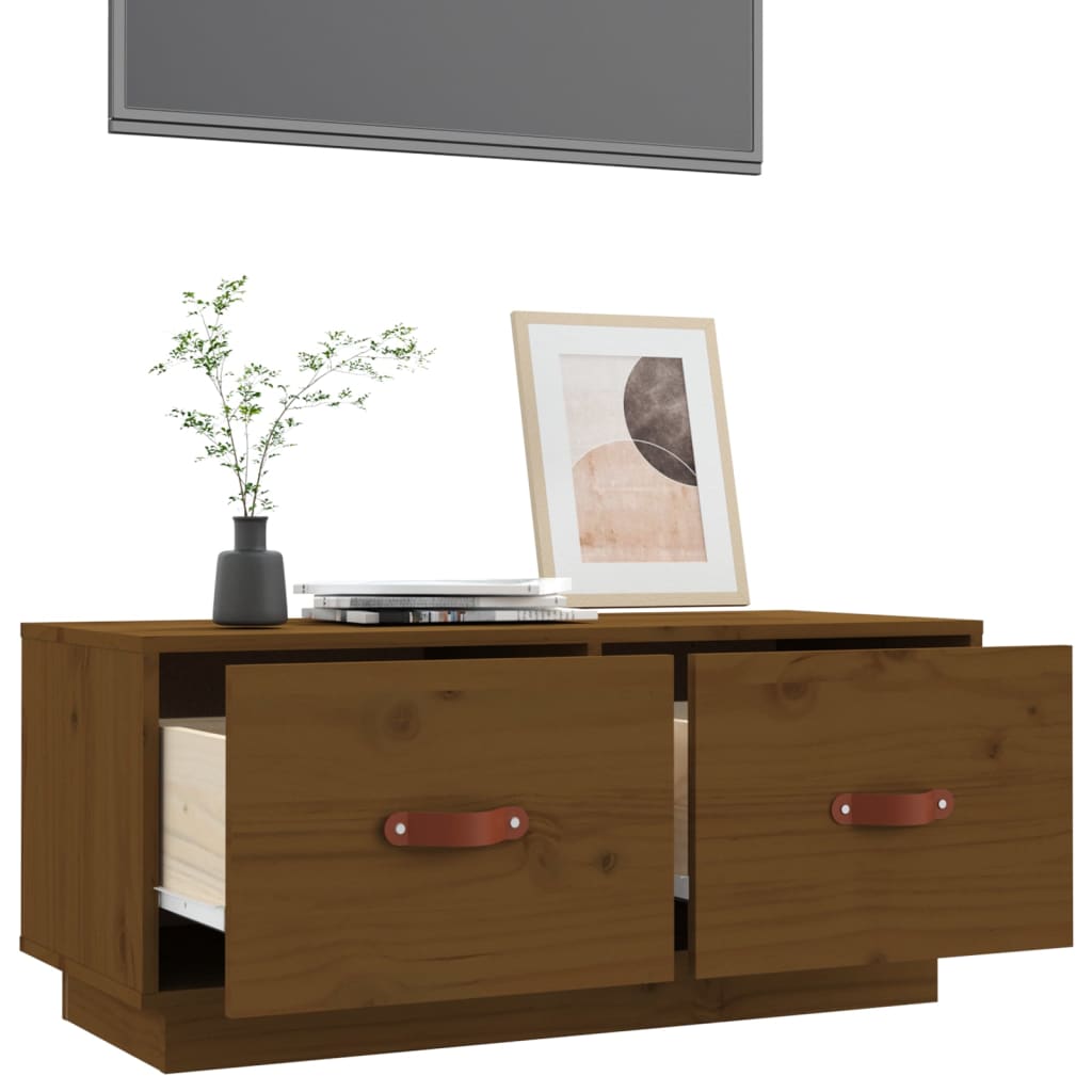 Meuble TV Marron miel 80x34x35 cm Bois de pin massif - XIOS