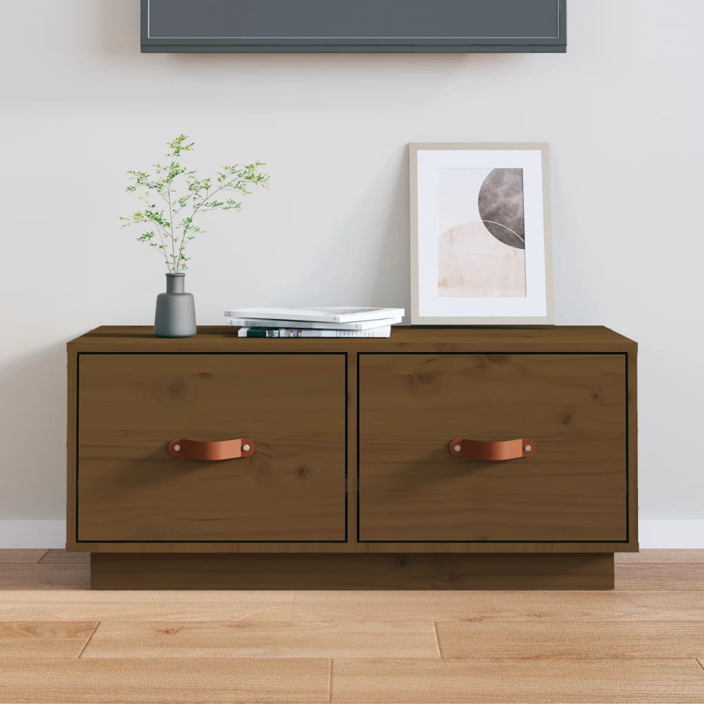 Meuble TV Marron miel 80x34x35 cm Bois de pin massif - XIOS