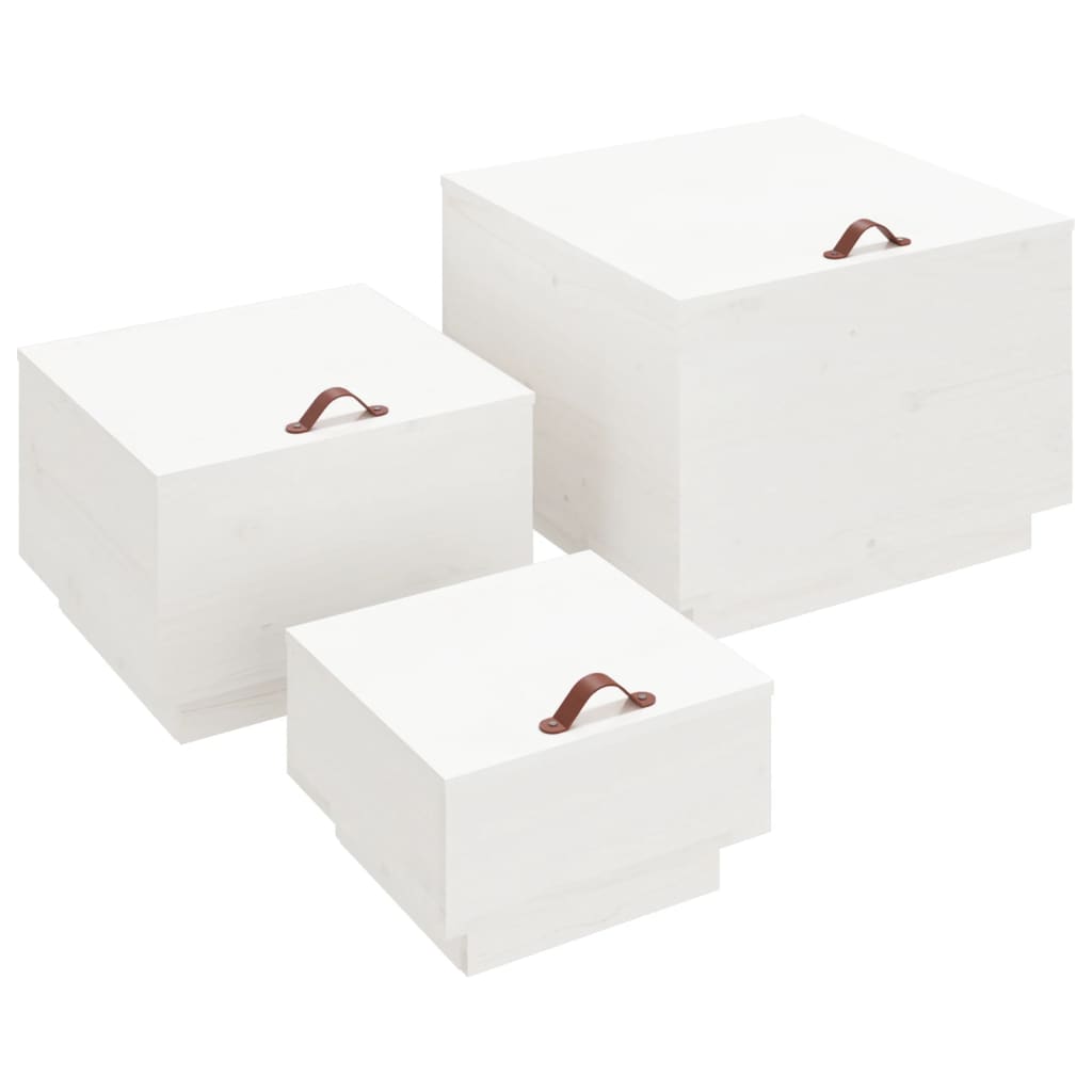 Boîtes de rangement et couvercles 3pcs Blanc Bois massif de pin - XIOS