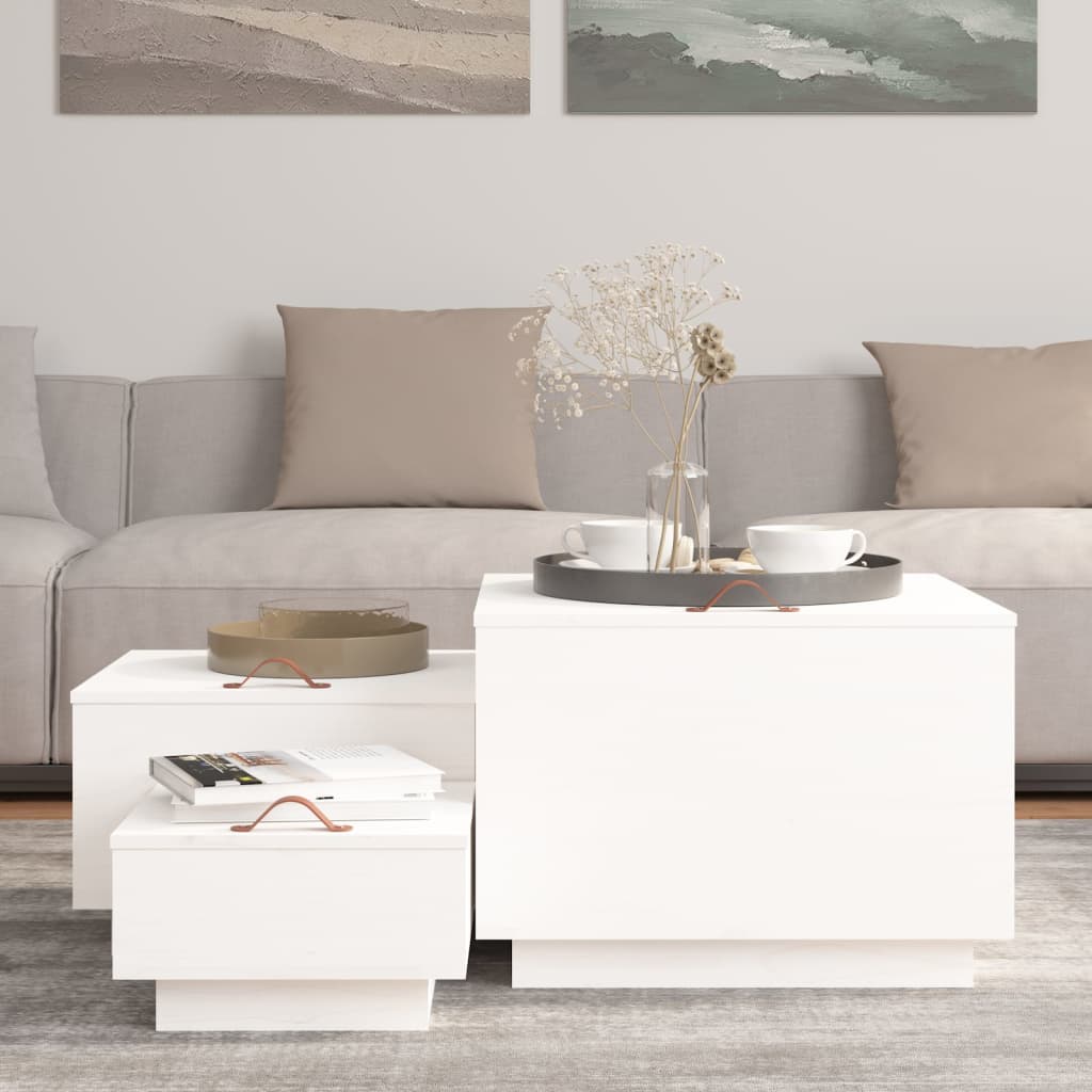 Boîtes de rangement et couvercles 3pcs Blanc Bois massif de pin - XIOS