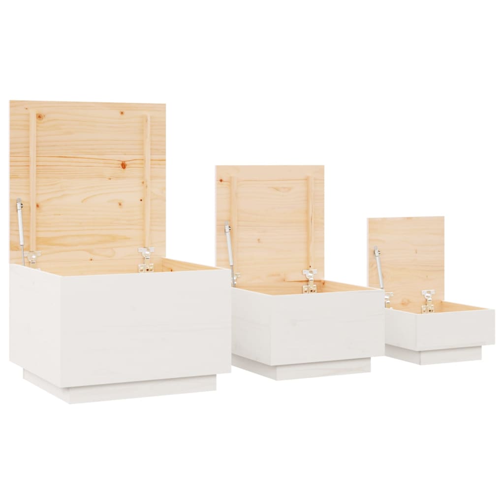 Boîtes de rangement et couvercles 3pcs Blanc Bois massif de pin - XIOS