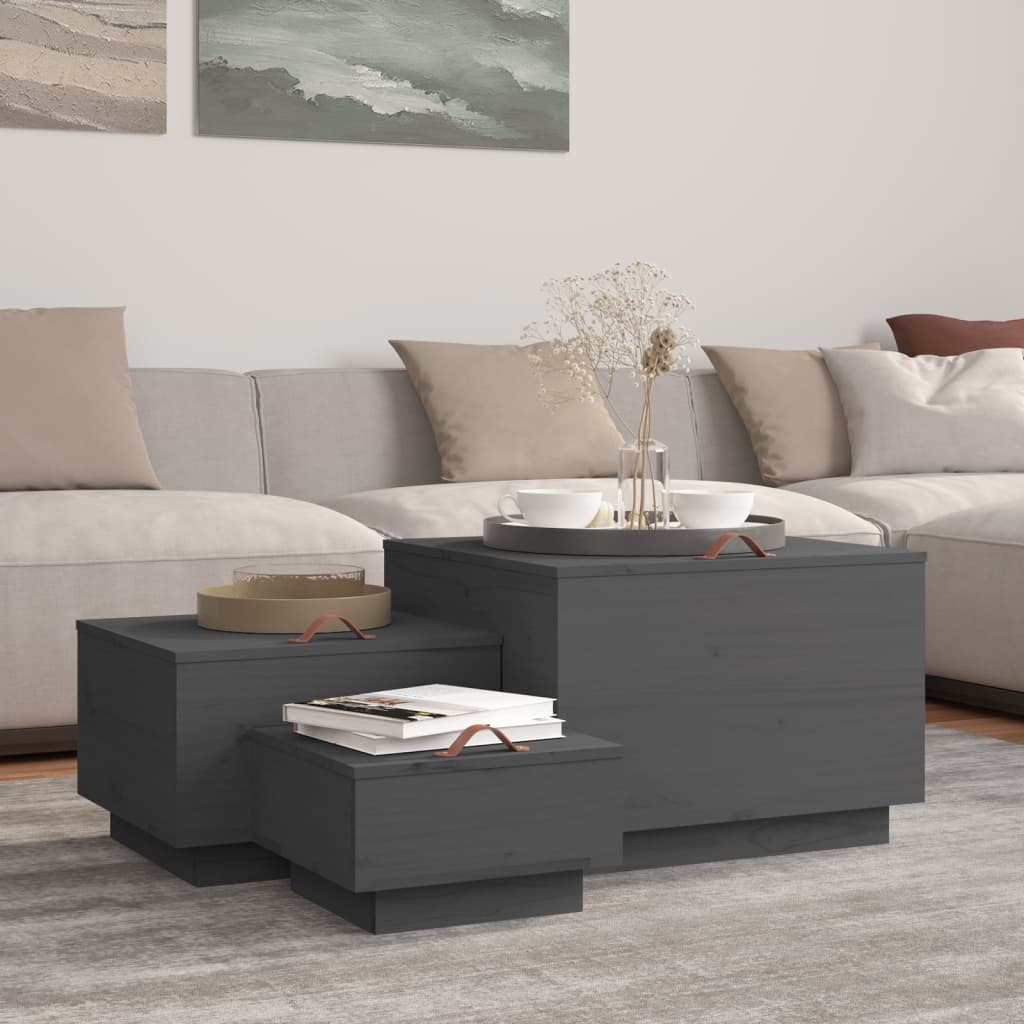 Boîtes de rangement et couvercles 3 pcs Gris Bois massif de pin - XIOS