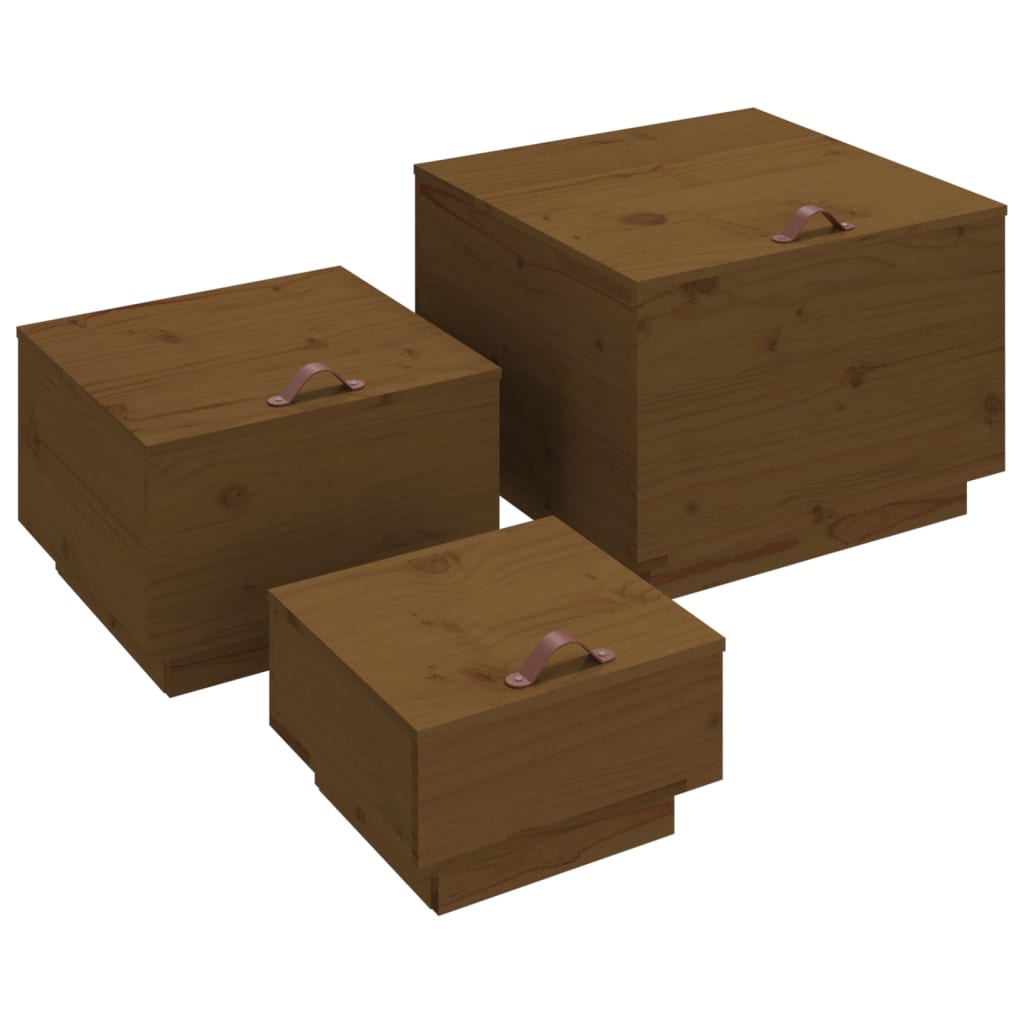 Boîtes de rangement avec couvercles 3 pcs Marron miel - XIOS