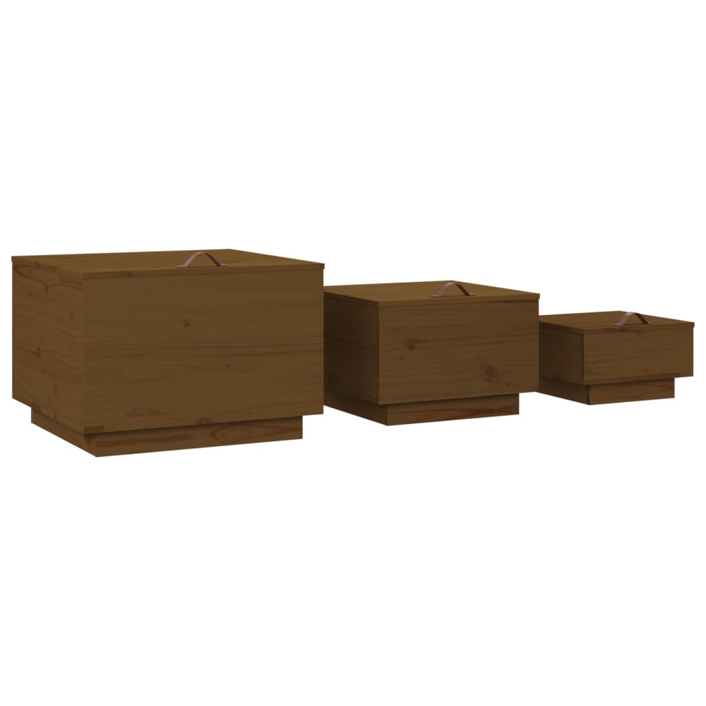 Boîtes de rangement avec couvercles 3 pcs Marron miel - XIOS