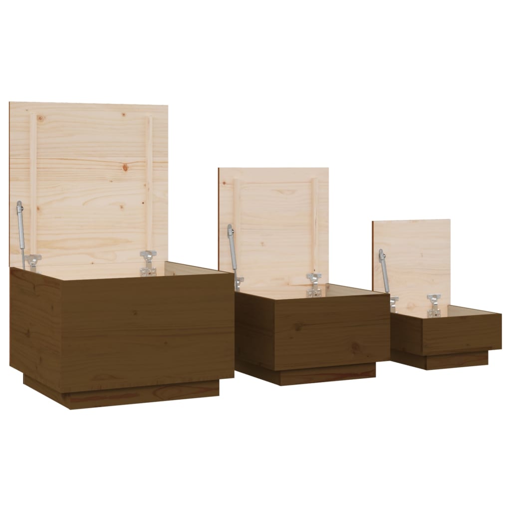Boîtes de rangement avec couvercles 3 pcs Marron miel - XIOS