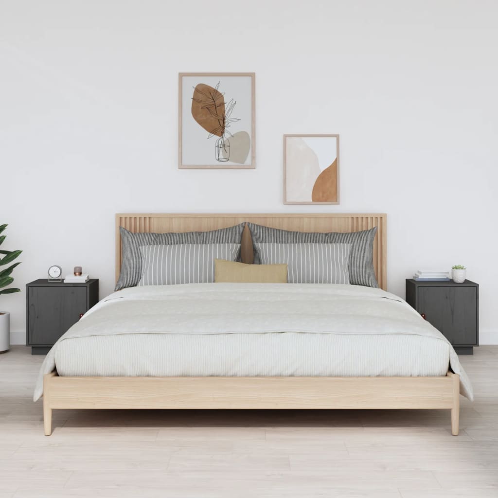 Tables de chevet 2 pcs Gris 40x34x45 cm Bois de pin massif - XIOS