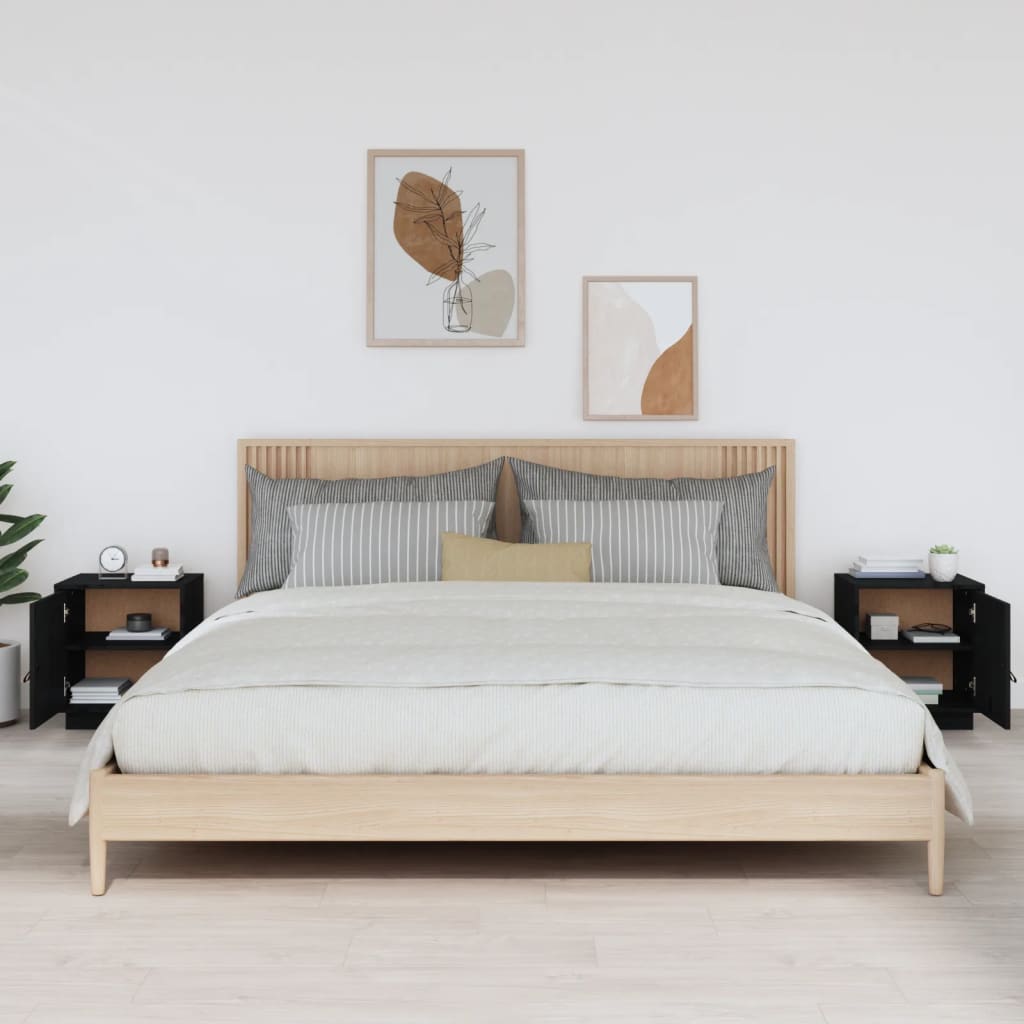 Tables de chevet 2 pcs Noir 40x34x45 cm Bois de pin massif - XIOS