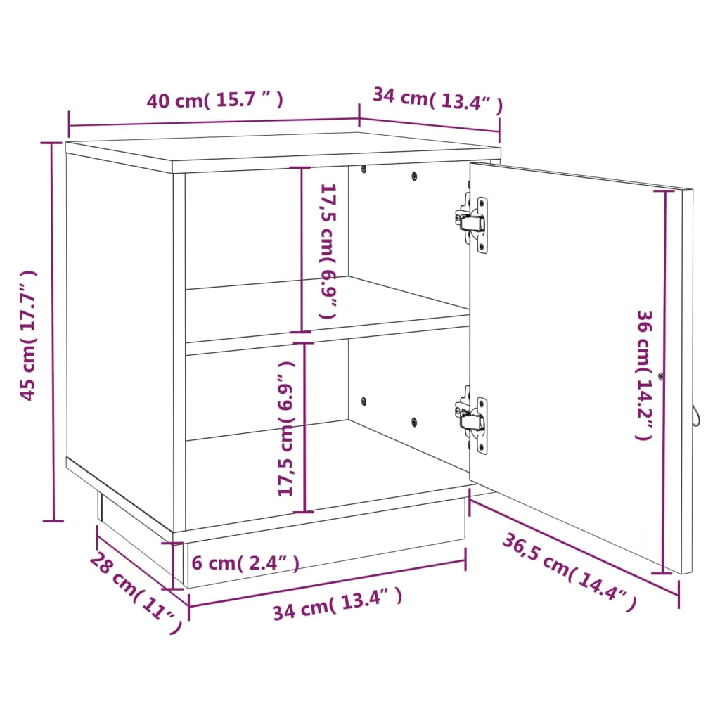 Tables de chevet 2 pcs Noir 40x34x45 cm Bois de pin massif - XIOS