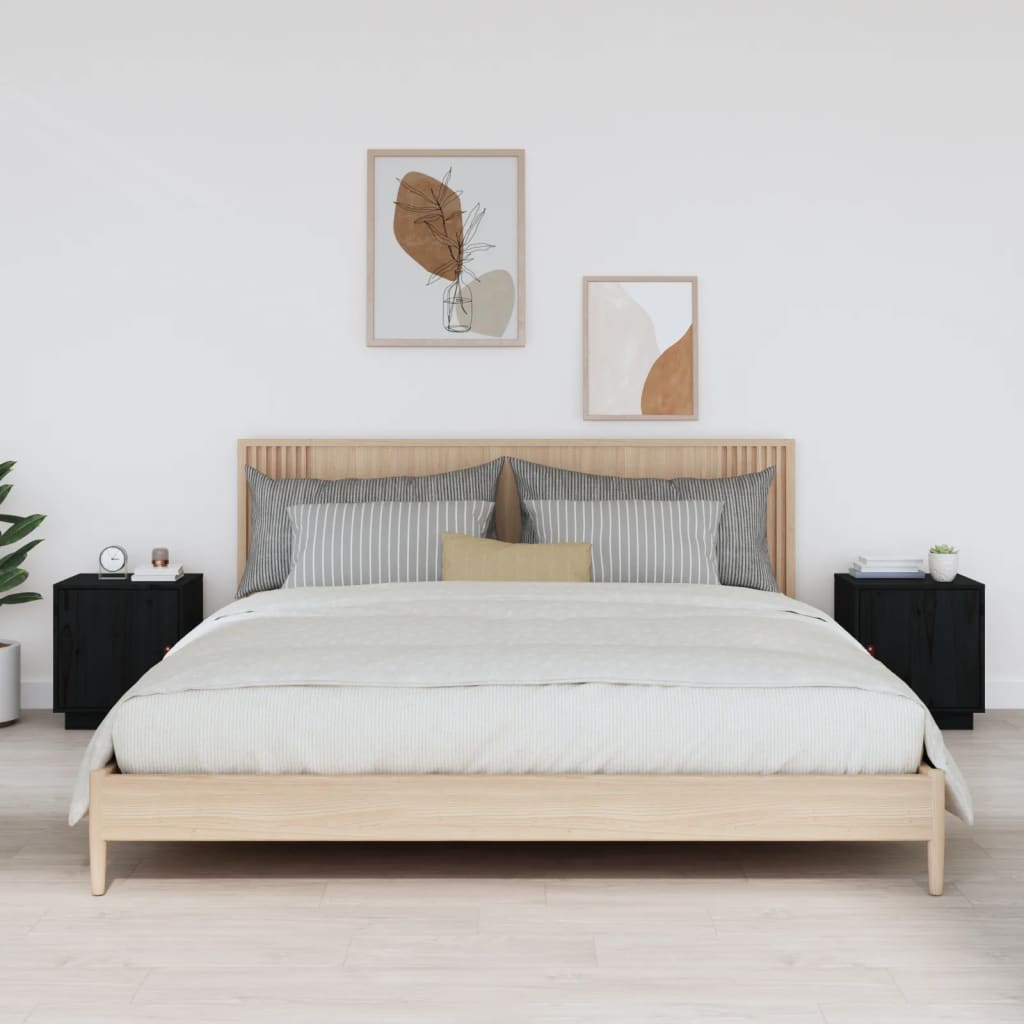 Tables de chevet 2 pcs Noir 40x34x45 cm Bois de pin massif - XIOS