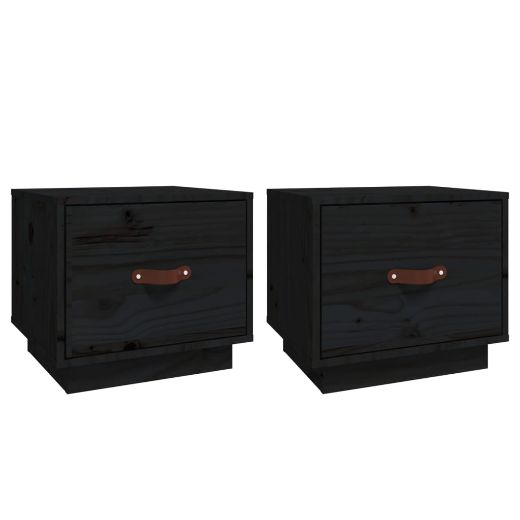 Tables de chevet 2 pcs Noir 40x34x35 cm Bois de pin massif - XIOS