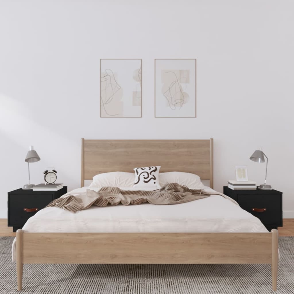 Tables de chevet 2 pcs Noir 40x34x35 cm Bois de pin massif - XIOS