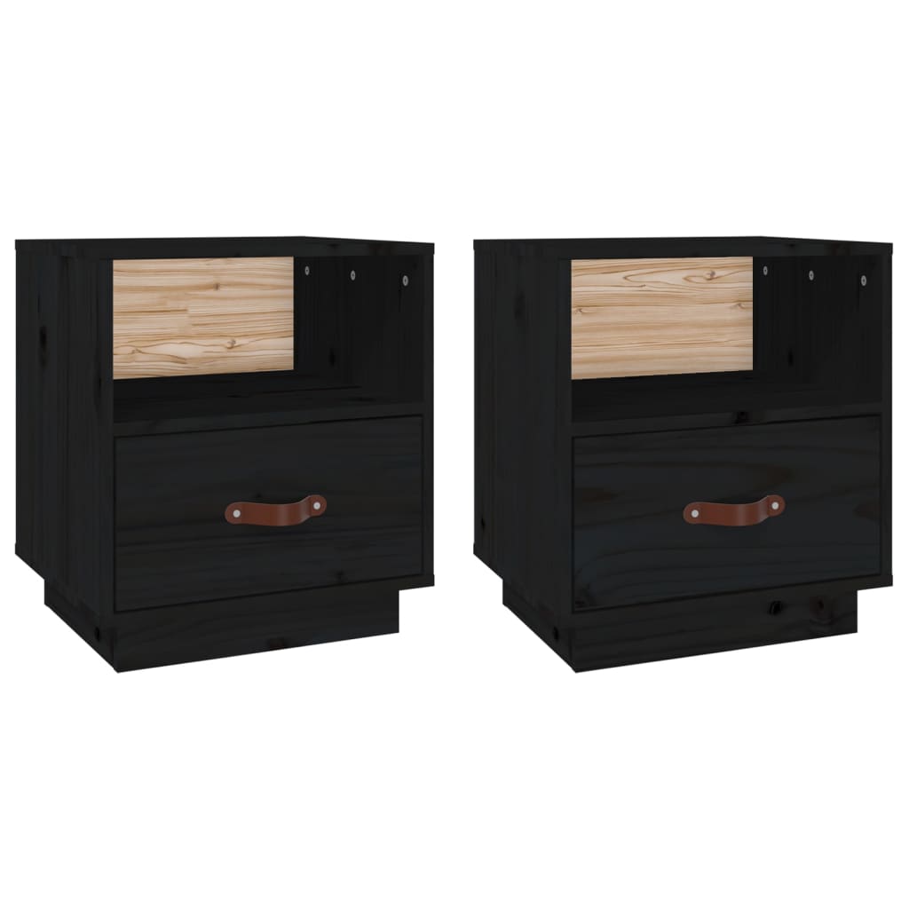 Tables de chevet 2 pcs Noir 40x34x45 cm Bois de pin massif - XIOS