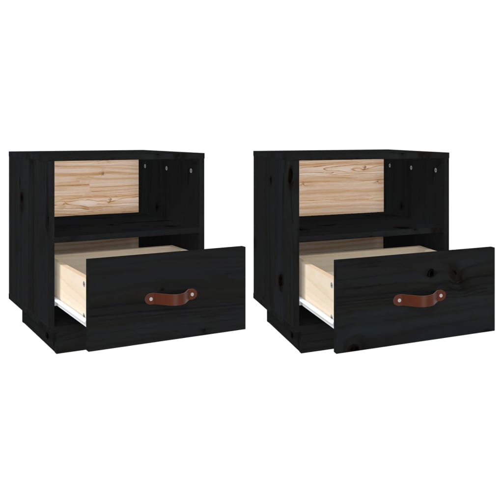 Tables de chevet 2 pcs Noir 40x34x45 cm Bois de pin massif - XIOS