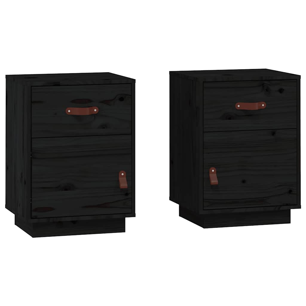 Tables de chevet 2 pcs Noir 40x34x55 cm Bois de pin massif - XIOS