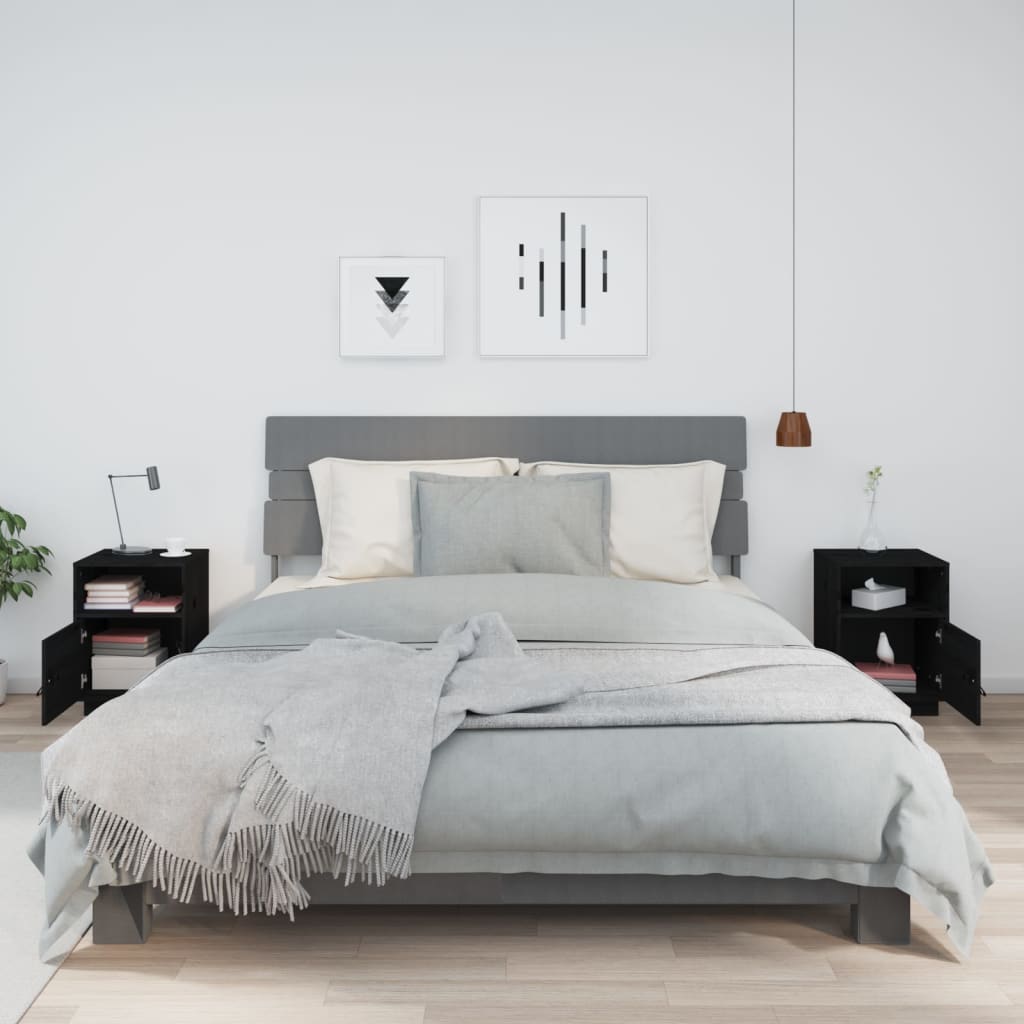 Tables de chevet 2 pcs Noir 40x34x55 cm Bois de pin massif - XIOS
