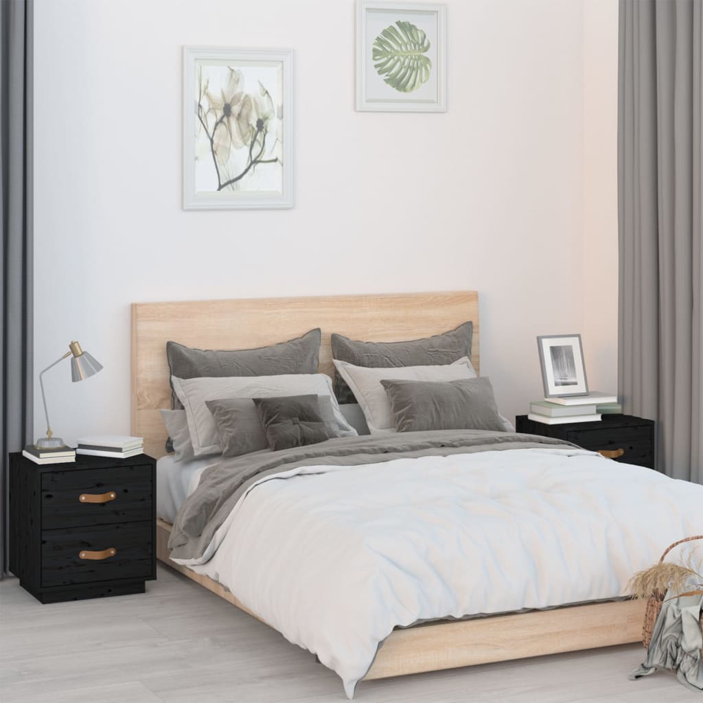 Tables de chevet 2 pcs Noir 40x34x45 cm Bois de pin massif - XIOS