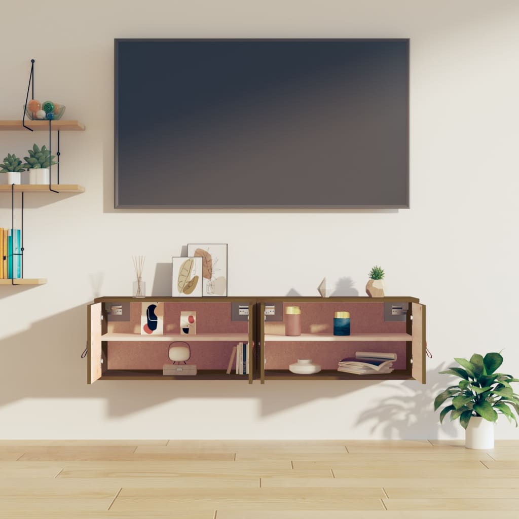 Armoires murales 2pcs Marron miel 60x30x30cm Bois de pin massif - XIOS