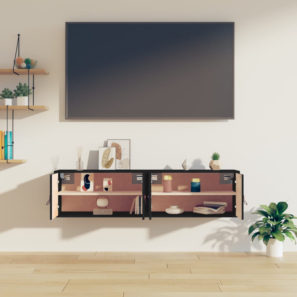 Armoires murales 2 pcs Noir 60x30x30 cm Bois de pin massif - XIOS