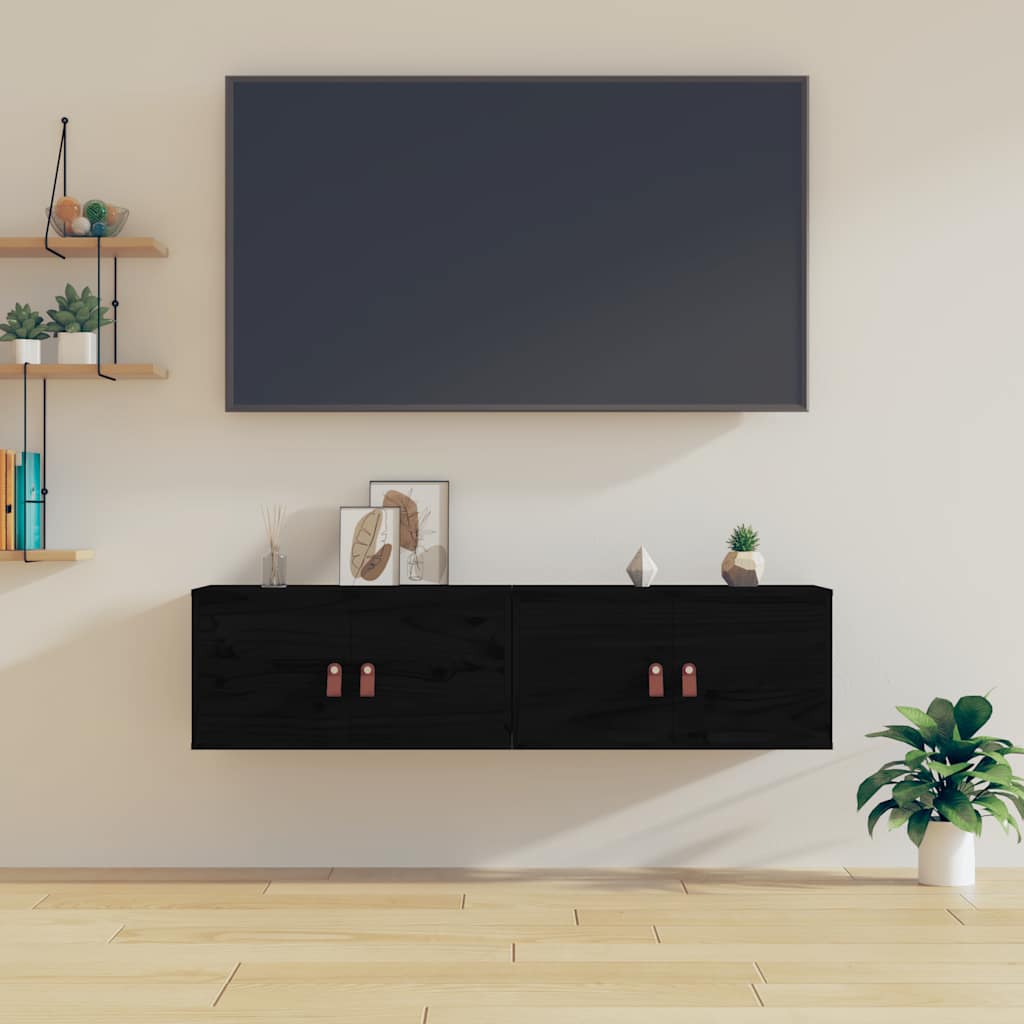 Armoires murales 2 pcs Noir 60x30x30 cm Bois de pin massif - XIOS