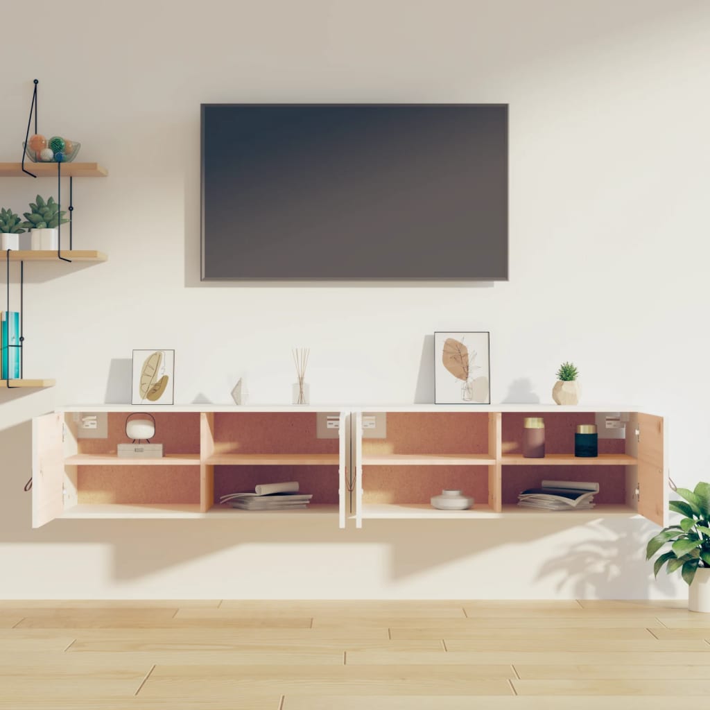 Armoires murales 2 pcs Blanc 80x30x30 cm Bois de pin massif