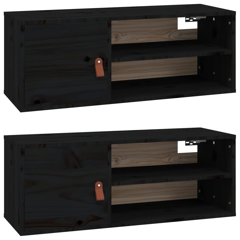 Armoires murales 2 pcs Noir 80x30x30 cm Bois de pin massif - XIOS