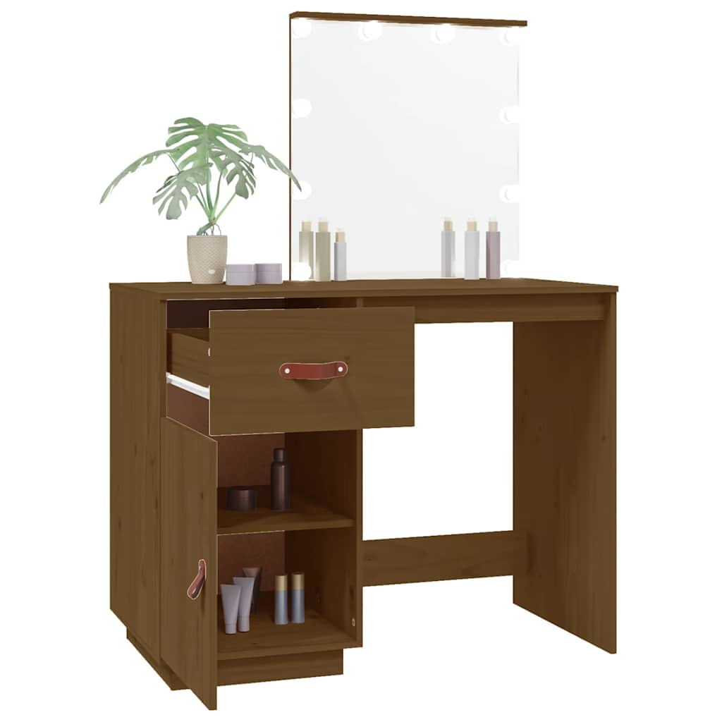 Coiffeuse avec LED Marron miel 95x50x133,5cm Bois de pin massif - XIOS