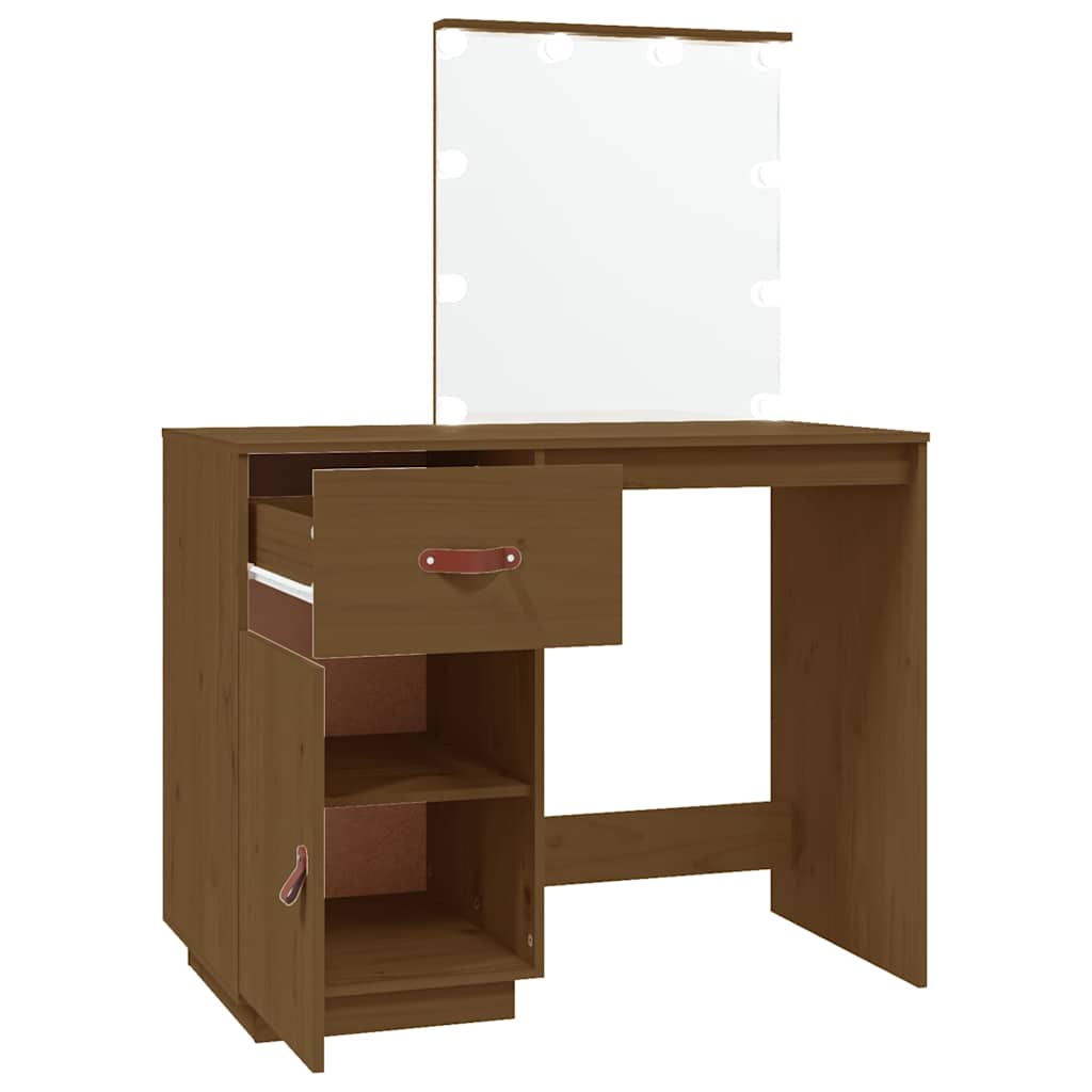 Coiffeuse avec LED Marron miel 95x50x133,5cm Bois de pin massif - XIOS