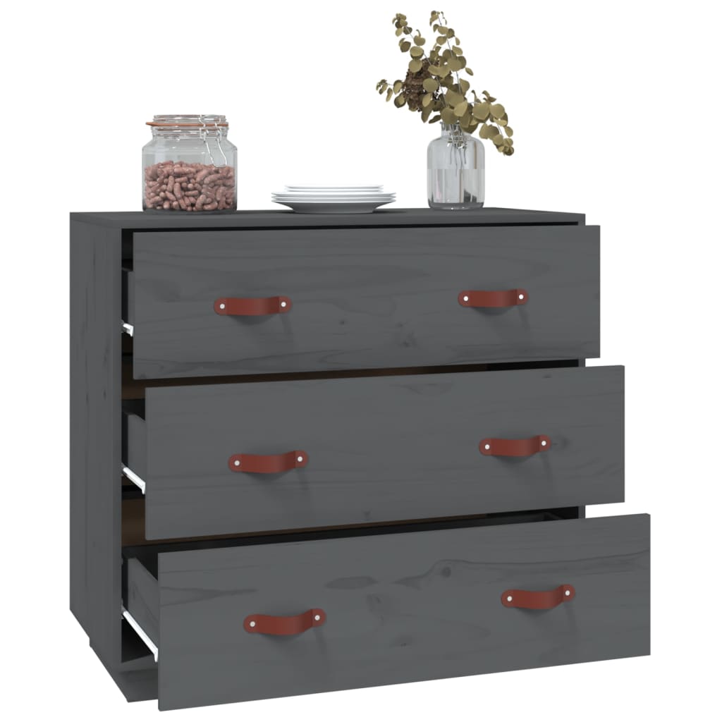 Buffet Gris 80x40x75 cm Bois massif de pin - XIOS