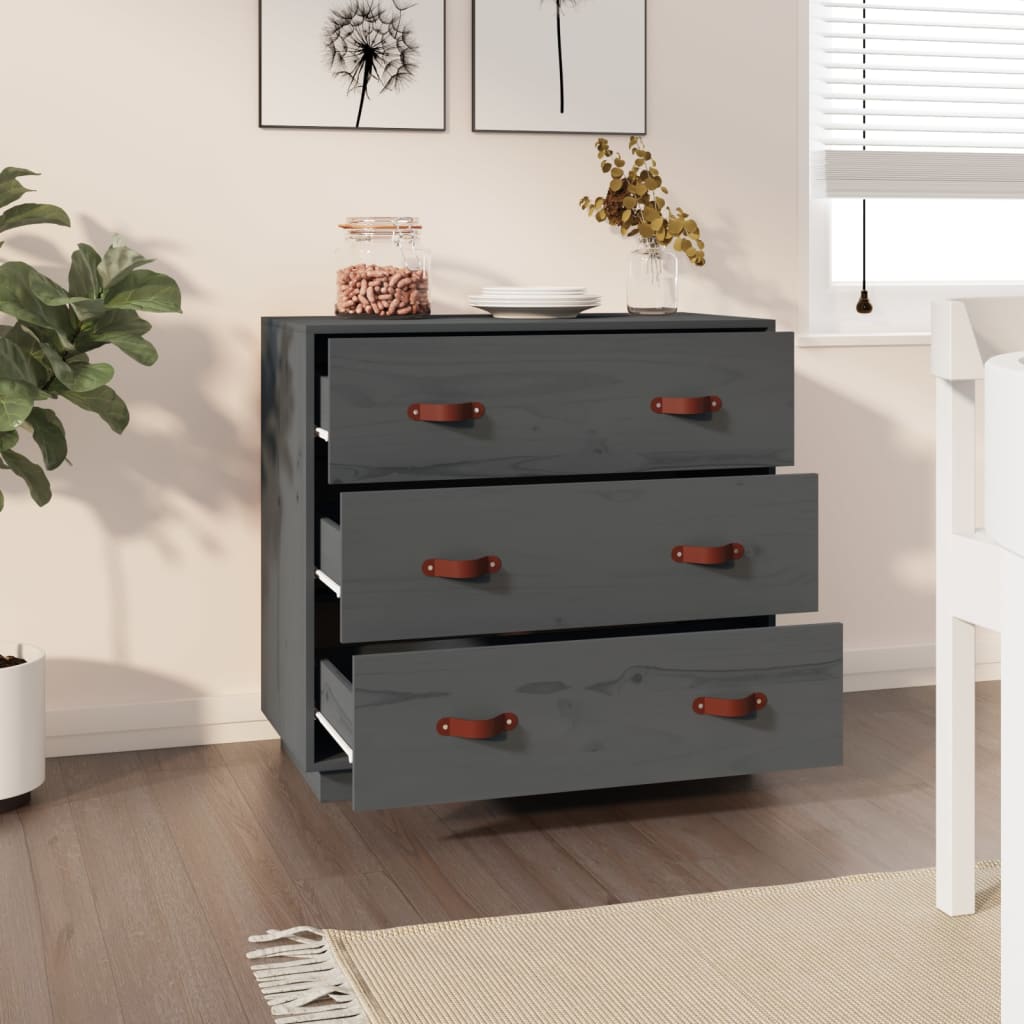 Buffet Gris 80x40x75 cm Bois massif de pin - XIOS