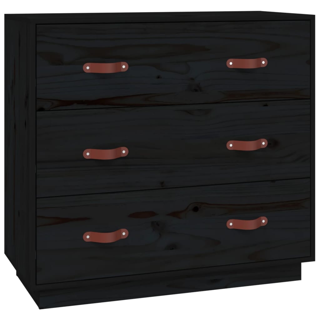 Buffet Noir 80x40x75 cm Bois massif de pin - XIOS