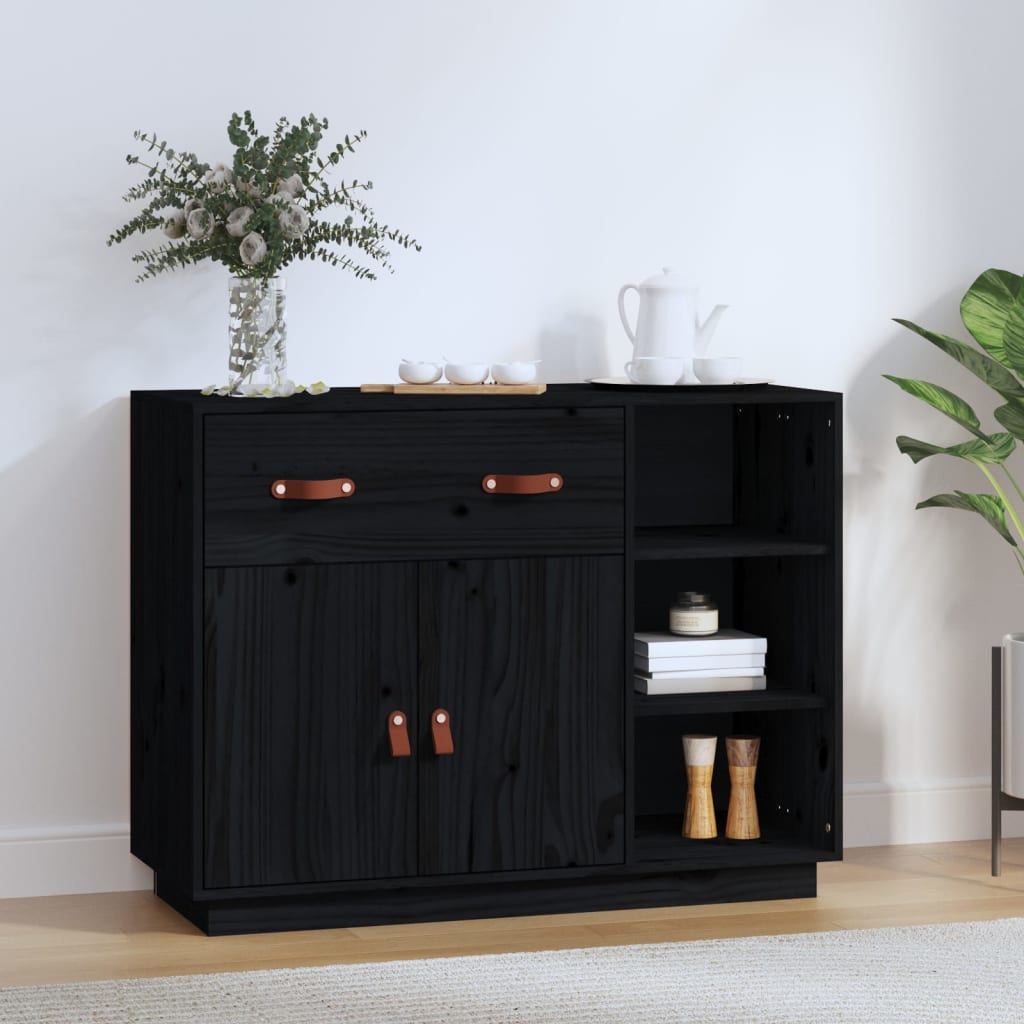 Buffet Noir 98,5x40x75 cm Bois massif de pin - XIOS