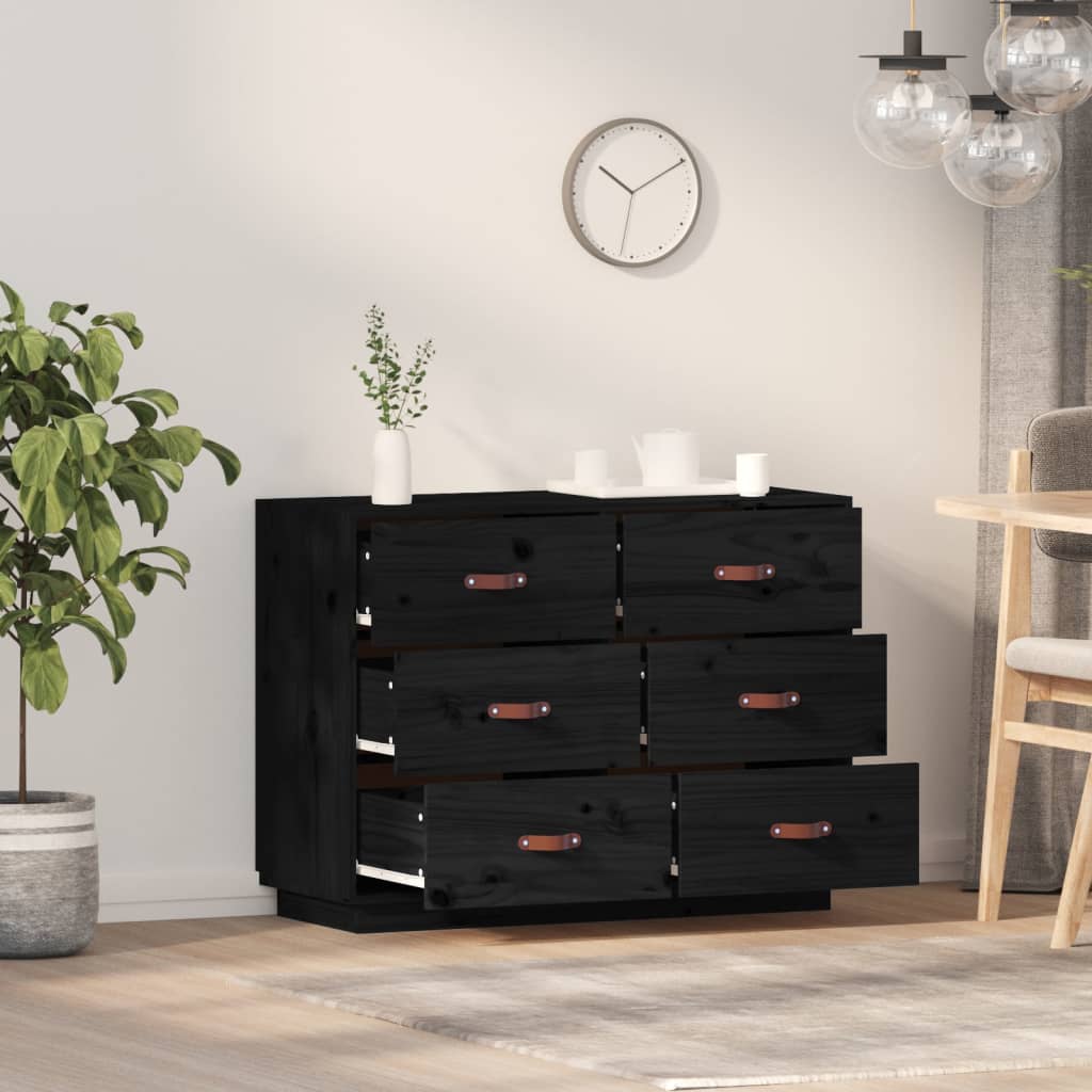 Buffet Noir 100x40x75 cm Bois massif de pin - XIOS