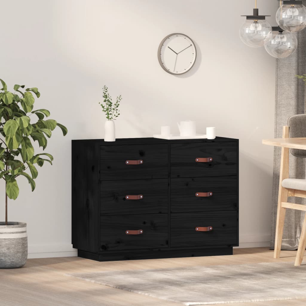 Buffet Noir 100x40x75 cm Bois massif de pin - XIOS