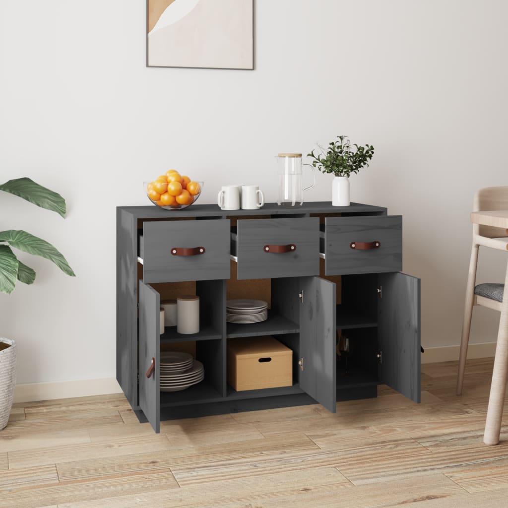 Buffet Gris 100x40x75 cm Bois massif de pin - XIOS