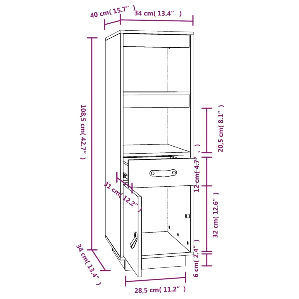 Buffet haut Marron miel 34x40x108,5 cm Bois massif de pin - XIOS