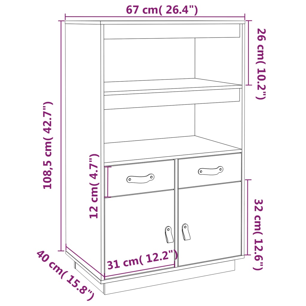 Buffet haut Blanc 67x40x108,5 cm Bois massif de pin - XIOS