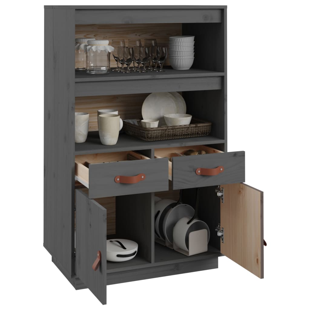 Buffet haut Gris 67x40x108,5 cm Bois massif de pin - XIOS