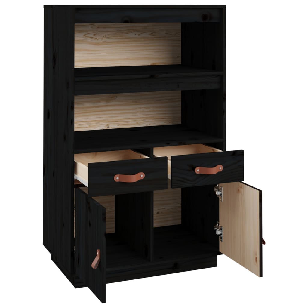 Buffet haut Noir 67x40x108,5 cm Bois massif de pin - XIOS