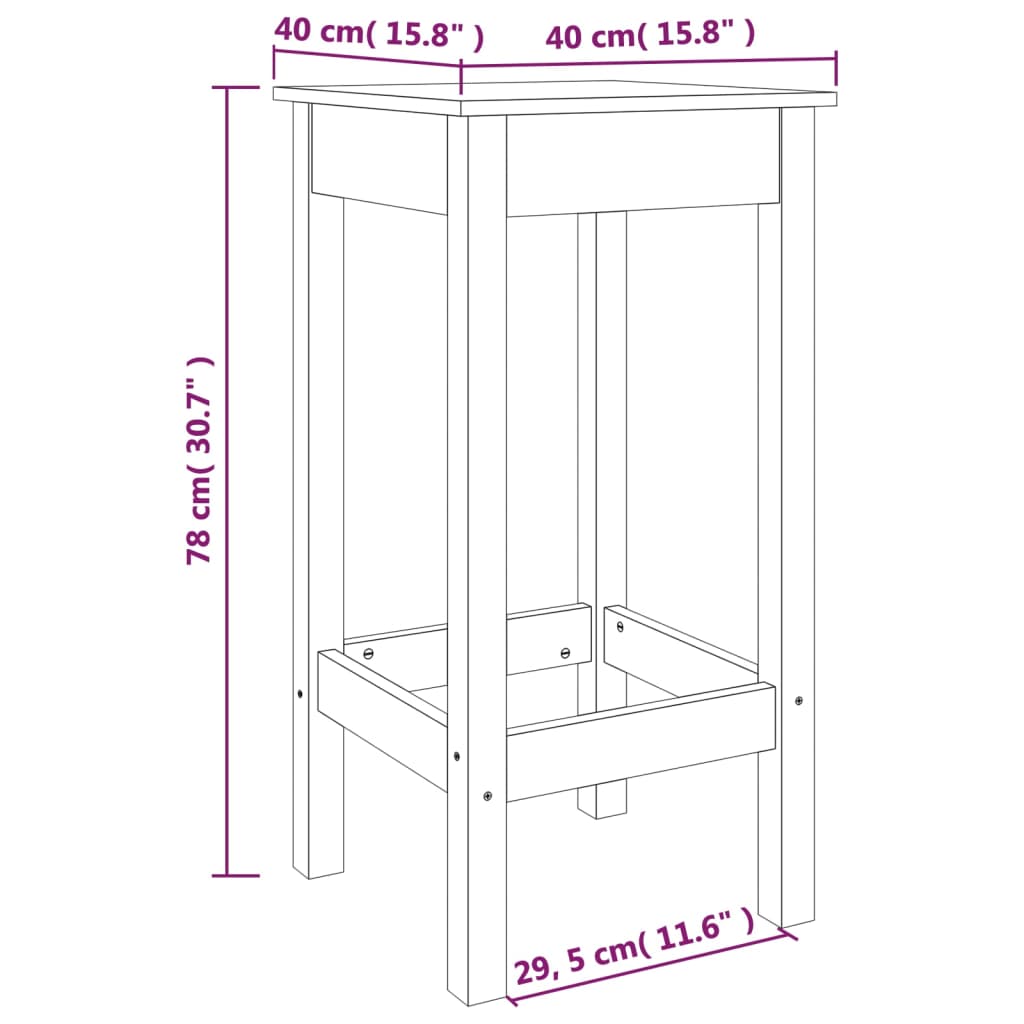 Chaises de bar lot de 2 40x40x78 cm bois de pin solide - XIOS